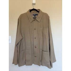 Vintage Polo Ralph Lauren Tan 100% Linen Utility Blazer Field Chore Jacket XL